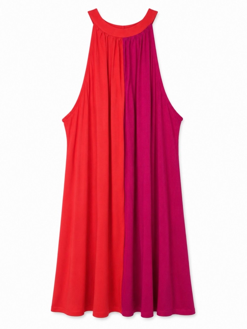 Colorblock Halter Swing Top in Red and Magenta